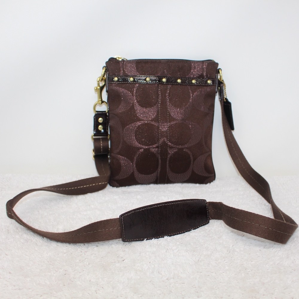 Coach Signature Getaway Nylon Patent Crossbody Bag